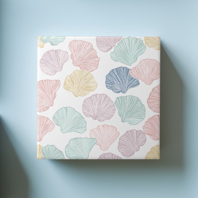 Modern Colourful Seashell Pastel Coastal Pattern Tile (Modern Colorful Seashell Pastel Coastal Pattern Ceramic Tile)
