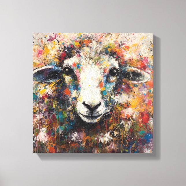 Modern Colourful Sheep Art Canvas Print (Front)