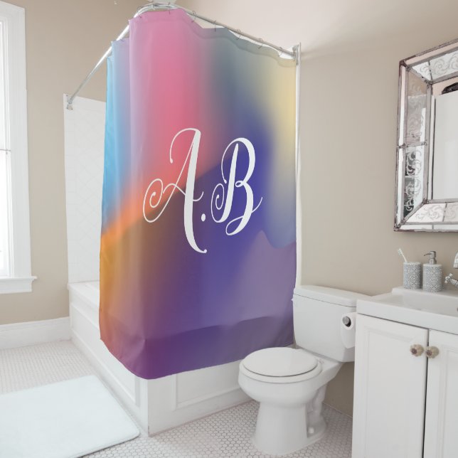 Modern Colourful Shower Curtain with Initials (In Situ)
