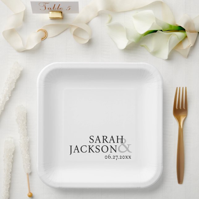 Modern Colourful Simple Font Weddng Paper Plate (Wedding)