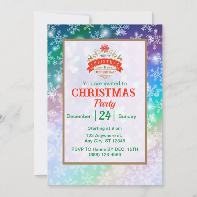 Modern  Colourful Snowflake Winter Christmas party Invitation (Front)