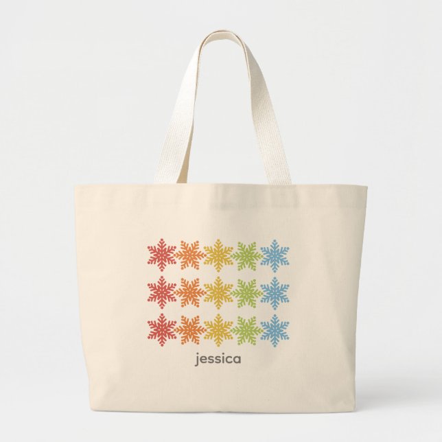 Modern Colourful Snowflakes Christmas Large Tote Bag (Front)