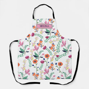 Modern Colourful Spring Wildflower Meadow Floral  Apron