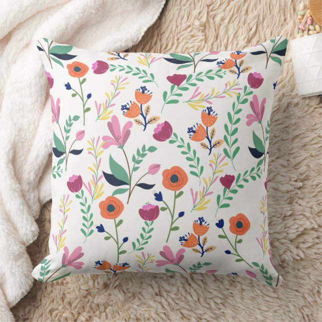 Modern Colourful Spring Wildflower Meadow Floral Cushion (Blanket)