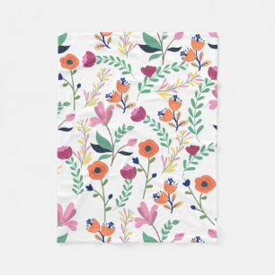 Modern Colourful Spring Wildflower Meadow Floral Fleece Blanket