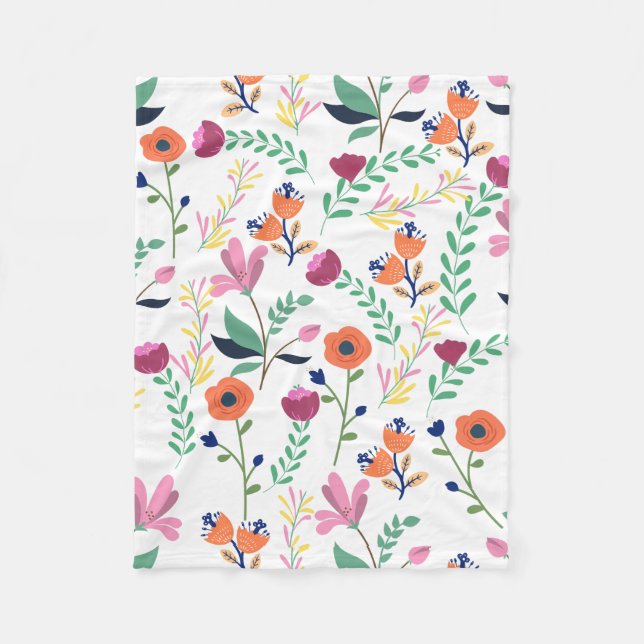 Modern Colourful Spring Wildflower Meadow Floral Fleece Blanket (Front)