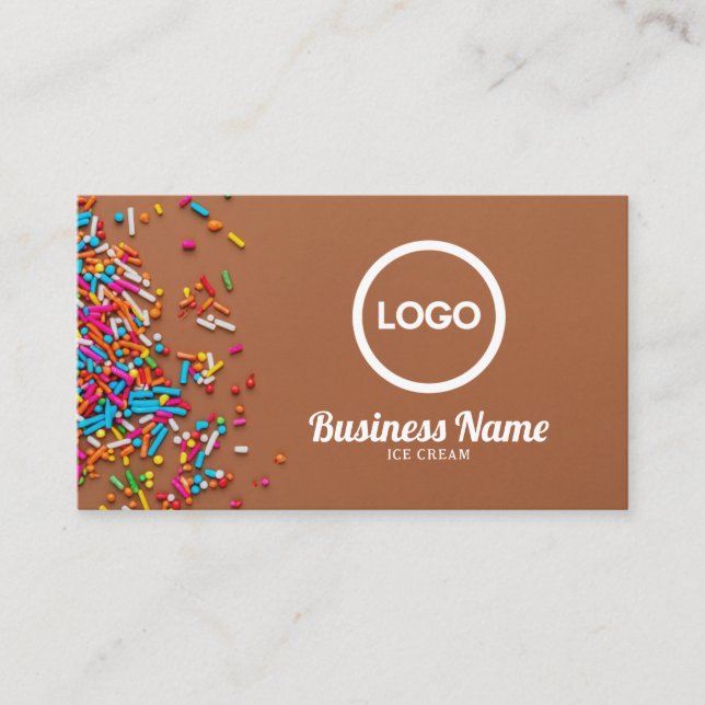 Modern Colourful Sprinkles Background Ice Cream Business Card (Front)