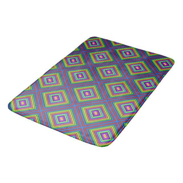 Modern colourful square geometric pattern graphic  bath mat (Angled)