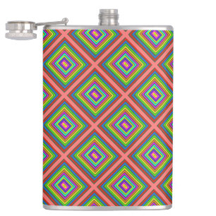 Modern colourful square geometric pattern graphic hip flask