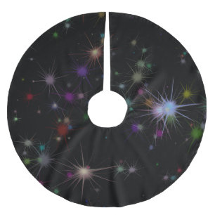 Modern colourful starbursts on black brushed polyester tree skirt