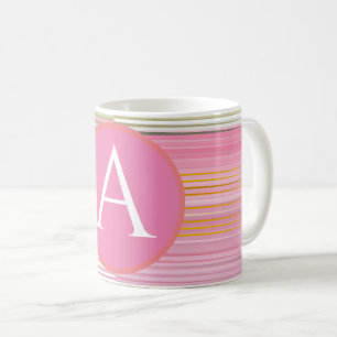 Modern colourful striped monogrammed coffee mug