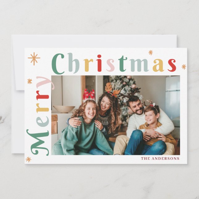 Modern Colourful Striped Photo Christmas cards (Front)
