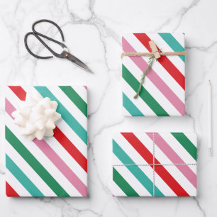 Modern Colourful Stripes Christmas Wrapping Paper Sheet
