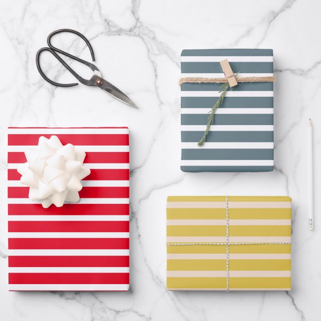 Modern Colourful Stripes Christmas Wrapping Paper Sheet (Front)