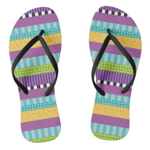 Modern Colourful Stripes & Dots Pattern Flip Flops