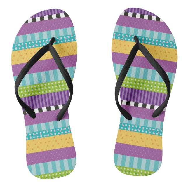 Modern Colourful Stripes & Dots Pattern Flip Flops (Footbed)