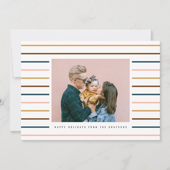 Modern Colourful Stripes Holiday Photo Card (Front)