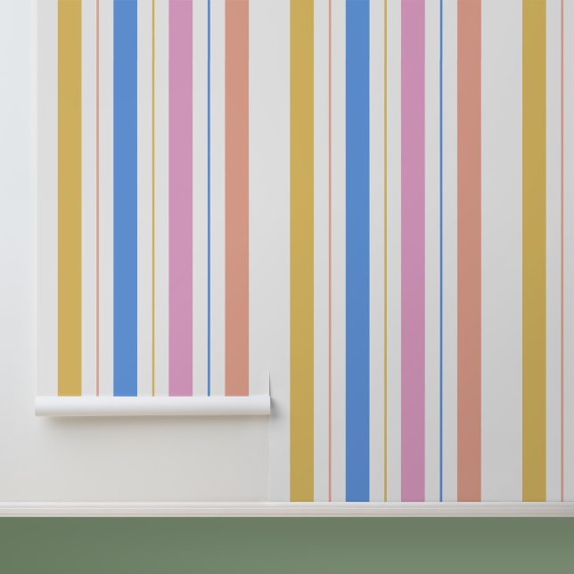 Modern Colourful Stripes Pattern Wallpaper (Stylish Colorful Stripes Peel and Stick Wallpaper.)
