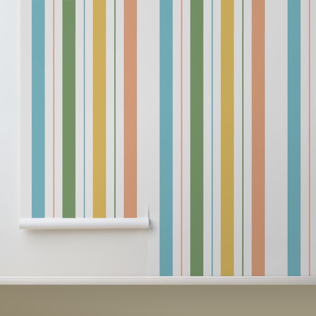 Modern Colourful Stripes Pattern Wallpaper (Stylish Colorful Stripes Peel and Stick Wallpaper.)