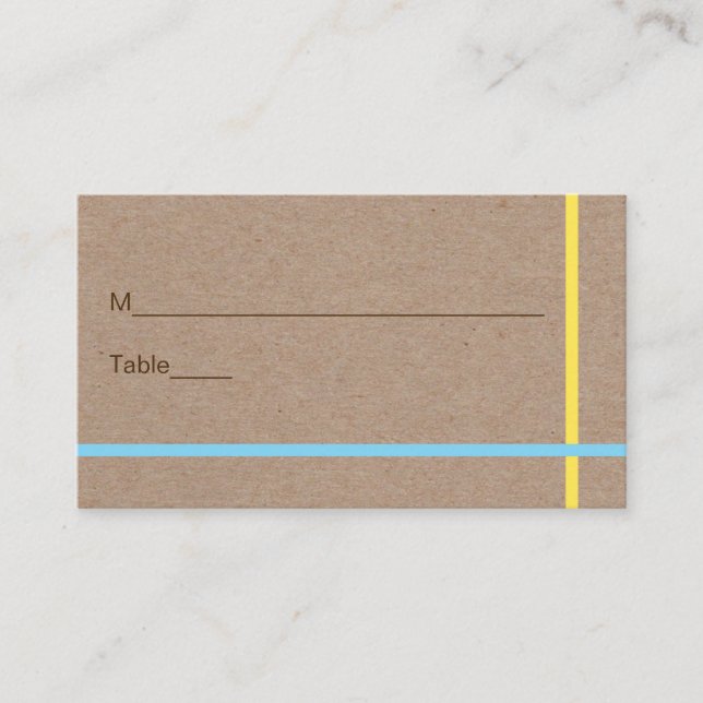 Modern colourful stripes rustic wedding place card (Front)