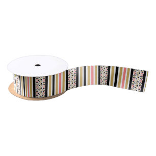 Modern Colourful Stripes & Tribal Shapes Pattern Satin Ribbon