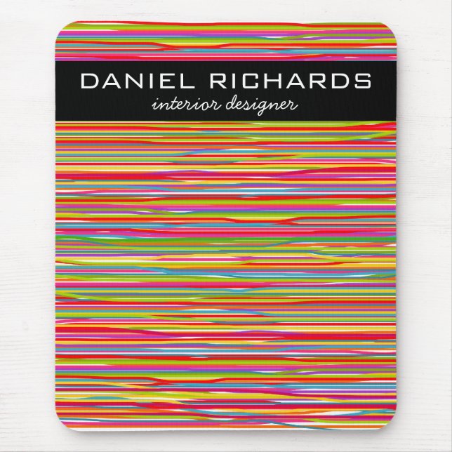 Modern Colourful Stripes Vibrant Interior Designer Mouse Mat (Front)