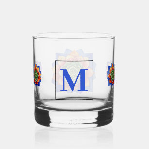 Modern Colourful Succulent Watercolor Monogram Whiskey Glass