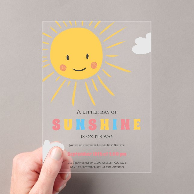 Modern Colourful Sunshine Baby Shower Acrylic Invitations (Insitu (Handheld))