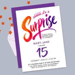 Modern Colourful Surprise 15th Bday Rainbow Script Invitation