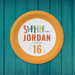 Modern Colourful Surprise Party Brush Paint Typo  Paper Plate