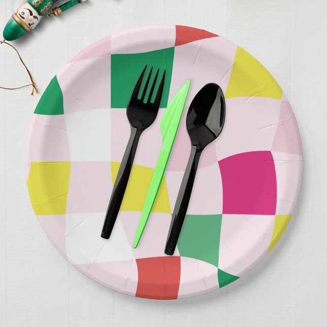 Modern Colourful Tartan Plaid Christmas Paper Plate (Creator Uploaded)