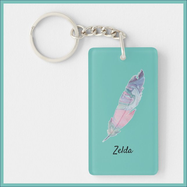 Modern Colourful Teal and Pink Feather Key Ring (Creator Uploaded)