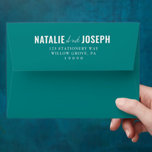 Modern Colourful Teal Whimsical Unique Wedding Envelope (Hand)