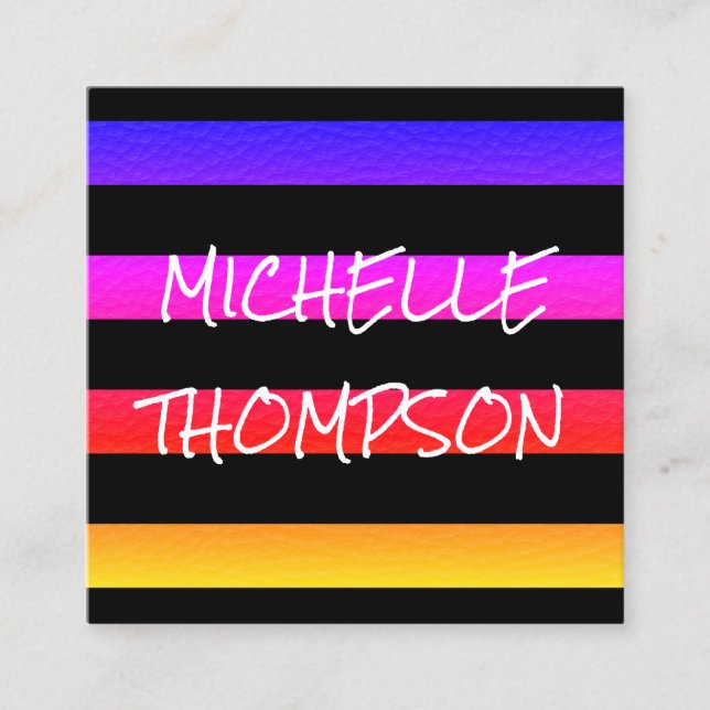 Modern Colourful Texture with Black Stripes Square Business Card (Front)