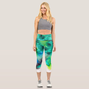 Modern colourful tie dye blue green colourful funk capri leggings