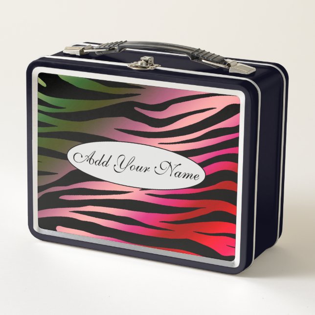 Modern Colourful Tiger Add Your Text Metal Lunch Box (Front)