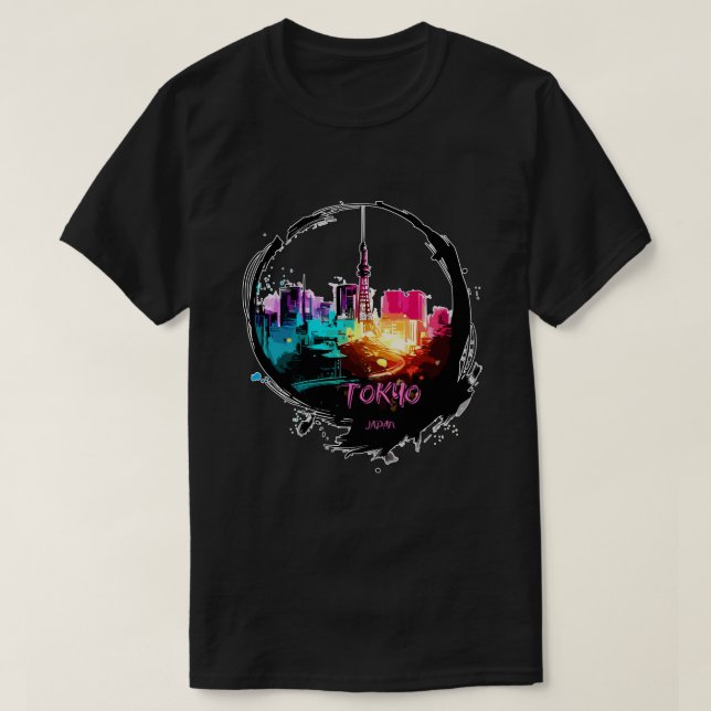 Modern Colourful Tokyo Japan cityscape T-Shirt (Design Front)