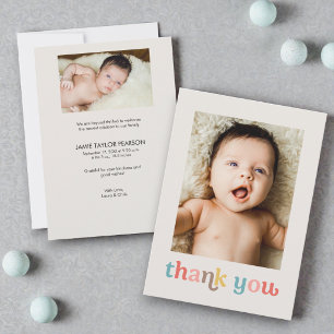 Modern Colourful Trendy Custom photos Baby Shower Thank You Card