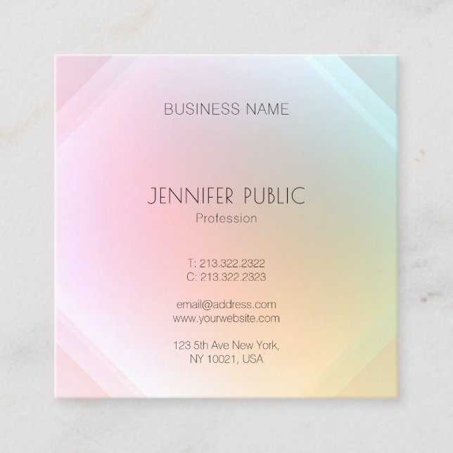 Modern Colourful Trendy Elegant Design Template Square Business Card (Front)