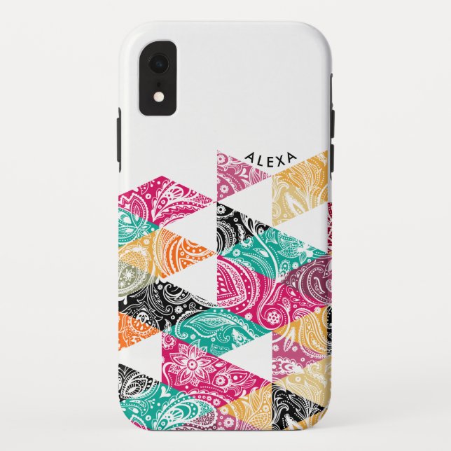 Modern Colourful triangle and white paisley overla Case-Mate iPhone Case (Back)