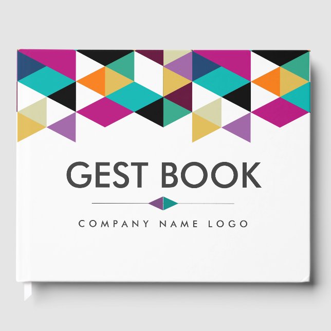 Modern Colourful Triangles Border Guest Book (Front)