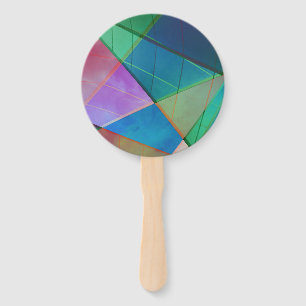 Modern, colourful triangles, trapezoid shapes art hand fan