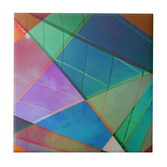 Modern, colourful triangles, trapezoid shapes art tile (Front)