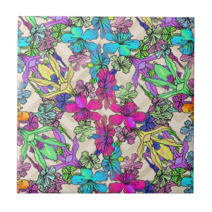 Modern Colourful Tropical Botanical Pattern Tile