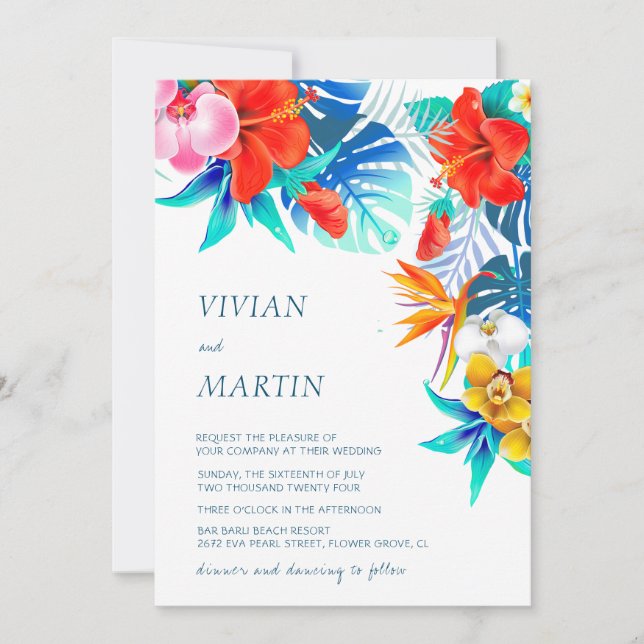 Modern Colourful Tropical Floral Wedding Invitatio Invitation (Front)