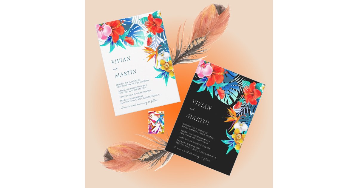 Modern Colourful Tropical Floral Wedding Invitatio Invitation | Zazzle