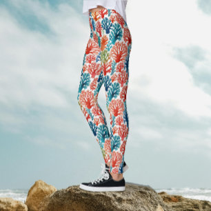 Modern Colourful Tropical Ocean Corals Watercolor Leggings