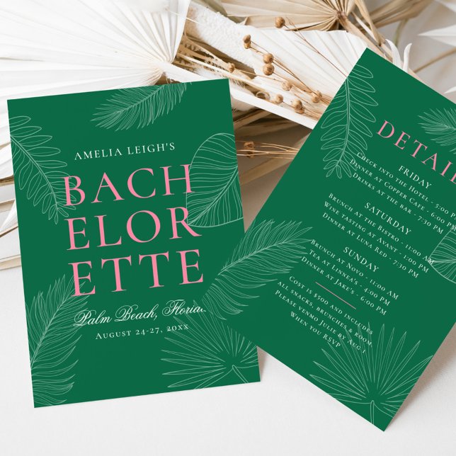 Modern Colourful  Tropical Palm Leaves Bachelorett Invitation (Creator Uploaded)