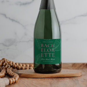 Modern Colourful  Tropical Palm Leaves Bachelorett Sparkling Wine Label