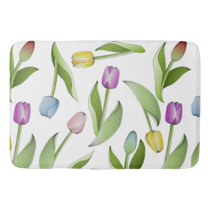 Modern Colourful Tulip Botanical Floral Pattern Bath Mat